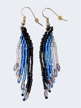 Handmade Miyuki Beaded Blue Cascade Boho Fringe Chandelier Statement Earrings